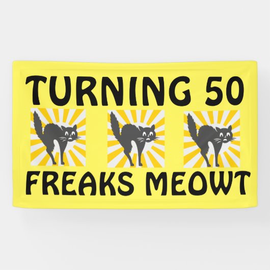 50E VERJAARDAG GRAPPIGE KATTENBANNER SPANDOEK (Horizontaal)