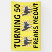 50E VERJAARDAG GRAPPIGE KATTENBANNER SPANDOEK (Verticaal)