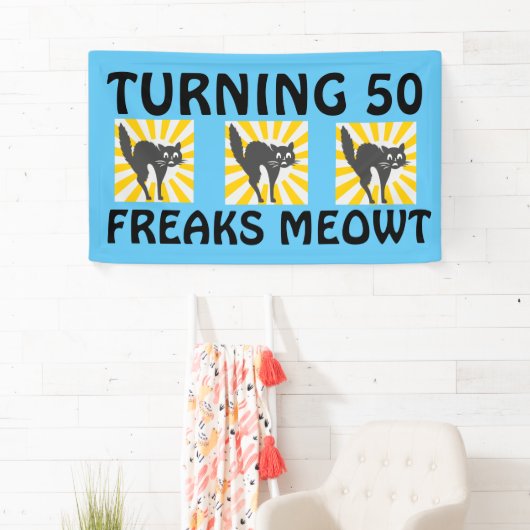 50E VERJAARDAG GRAPPIGE KATTENBANNER SPANDOEK (Insitu)