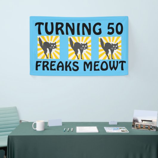 50E VERJAARDAG GRAPPIGE KATTENBANNER SPANDOEK (Beurs)