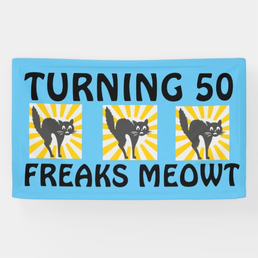50E VERJAARDAG GRAPPIGE KATTENBANNER SPANDOEK (Horizontaal)