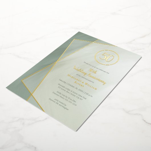 50e verjaardag grayed jade met goud folie uitnodiging (Gedraaid)