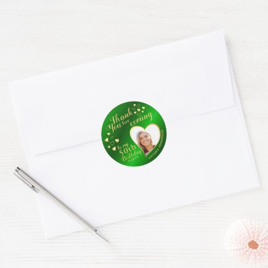 50e verjaardag Groen en Gold Favor Hartelijk dank Ronde Sticker (Envelop)
