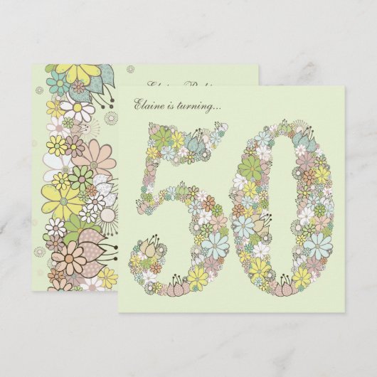 50e verjaardag Groene bloei Aangepaste Uitnodiging (Voorkant / Achterkant)