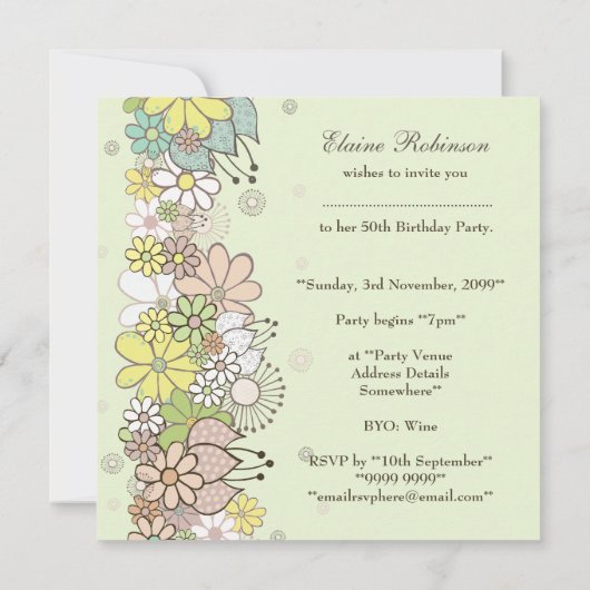 50e verjaardag Groene bloei Aangepaste Uitnodiging (Achterkant)