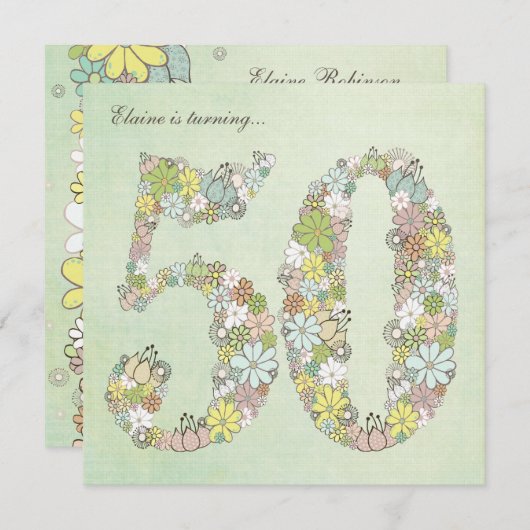 50e verjaardag Groene bloei Aangepaste Uitnodiging (Voorkant / Achterkant)