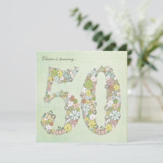 50e verjaardag Groene bloei Aangepaste Uitnodiging (Staand voorkant)