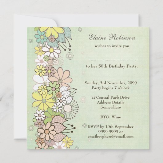 50e verjaardag Groene bloei Aangepaste Uitnodiging (Achterkant)