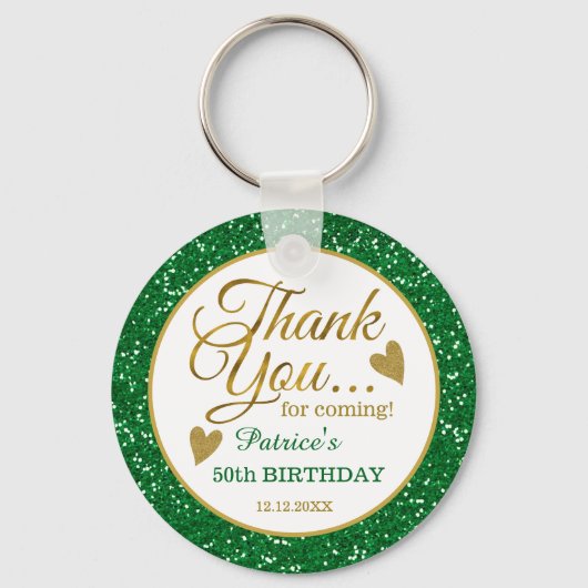 50e verjaardag groene glitter en goud bedankt sleutelhanger (Voorkant)