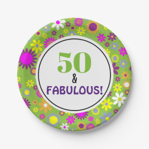 50e verjaardag Groene Paarse Floral Papieren Bordje