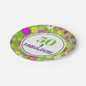 50e verjaardag Groene Paarse Floral Papieren Bordje (Gekanteld)