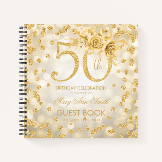 50e verjaardag Guestbook Gold Glam Lights Notitieboek (Voorkant)