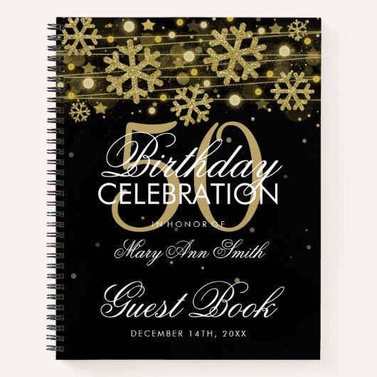 50e verjaardag Guestbook Gold Winter Black Notitieboek (Voorkant)