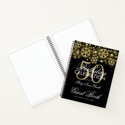 50e verjaardag Guestbook Gold Winter Black Notitieboek (Binnen)
