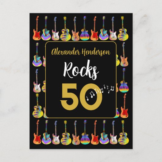 50e verjaardag Guitar Rocks 50 Gepersonaliseerd Briefkaart (Voorkant)