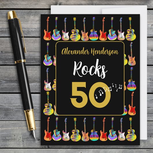 50e verjaardag Guitar Rocks 50 Gepersonaliseerd Briefkaart