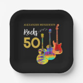50e verjaardag Guitar Rocks 50 Gepersonaliseerd Papieren Bordje (Voorkant)