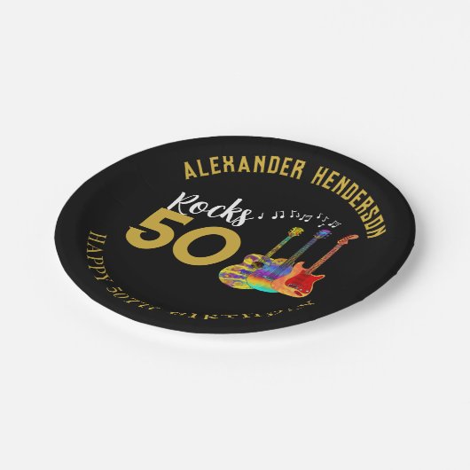 50e verjaardag Guitars Rocks 50 Papieren Bordje (Gekanteld)