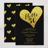 50e verjaardag Hallo 50 zwart | Faux Gold Heart Kaart (Voorkant / Achterkant)