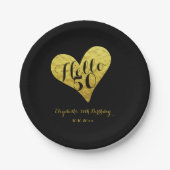 50e verjaardag Hallo 50 zwart | Faux Gold Heart Papieren Bordje (Voorkant)