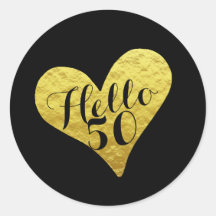 50e verjaardag Hallo 50 zwart | Faux Gold Heart
