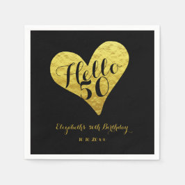 50e verjaardag Hallo 50 zwart | Faux Gold Heart Servet