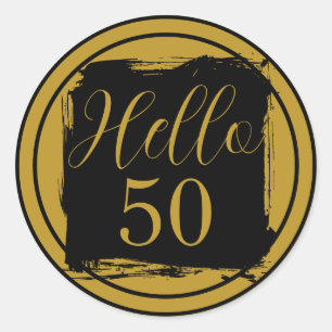 50e Verjaardag Hallo 50 Zwart Goud Ronde Sticker