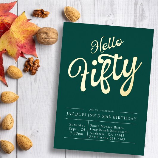 50e verjaardag Hallo 50e groene goud Folie Uitnodiging