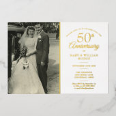 50e verjaardag Hart Confetti Huwelijksfoto Goud Folie Uitnodiging (Voorkant)