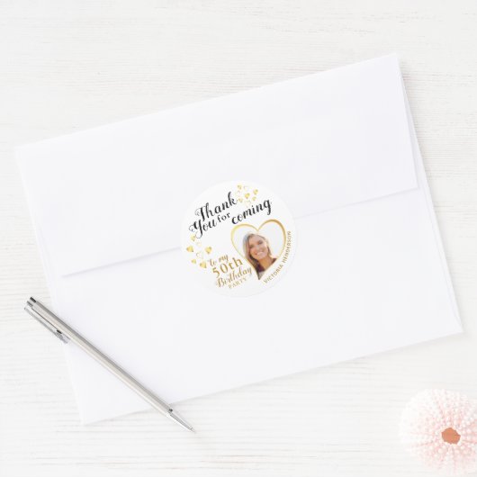 50e verjaardag Hartelijk dank - White Black Gold F Ronde Sticker (Envelop)