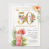 50e verjaardag Hawaiian Tropical Cocktail Party Kaart (Voorkant)