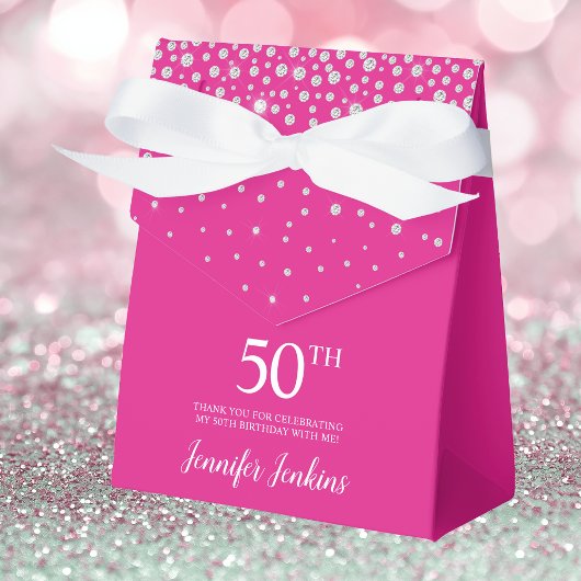 50e Verjaardag Heet Roze Glitterende Bedankt Bedankdoosjes