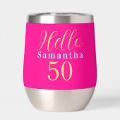 50e verjaardag Hello 50 Heet roze feest (Achterkant)