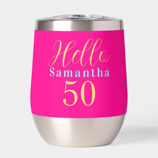 50e verjaardag Hello 50 Heet roze feest (Voorkant)