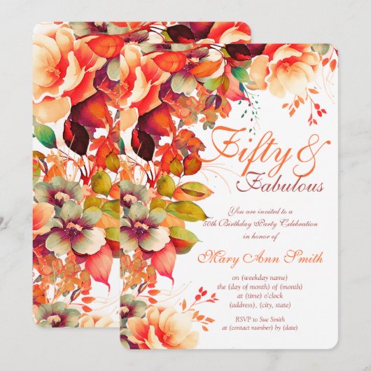50e Verjaardag Herfst Herfsttuin Bloemen Kaart (Voorkant / Achterkant)