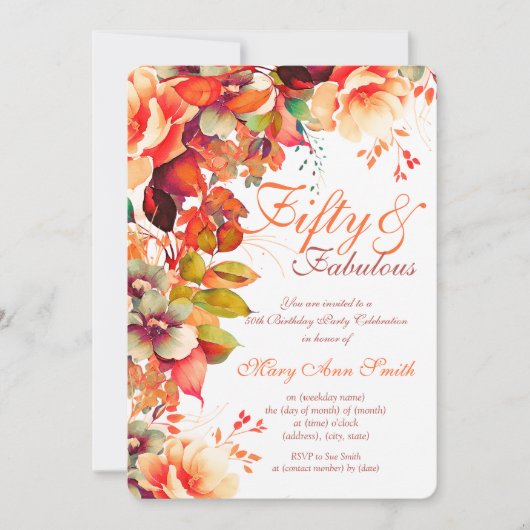 50e Verjaardag Herfst Herfsttuin Bloemen Kaart (Voorkant)