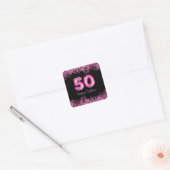 50e verjaardag Hot Pink Balloons | Faux Glitter Vierkante Sticker (Envelop)