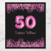 50e verjaardag Hot Pink Balloons | Faux Glitter Wijn Etiket (Enkel label)