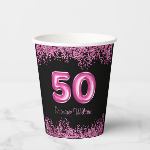 50e verjaardag Hot Pink Balloons Glitter Party Papieren Bekers
