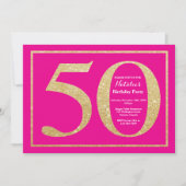 50e verjaardag Hot Pink en Gold Glitter Kaart (Voorkant)