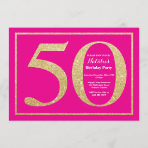 50e verjaardag Hot Pink en Gold Glitter Kaart