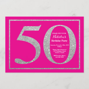 50e verjaardag Hot Pink en Silver Glitter Kaart
