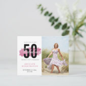 50e verjaardag Hot Pink Waterverf Foto Briefkaart (Staand voorkant)