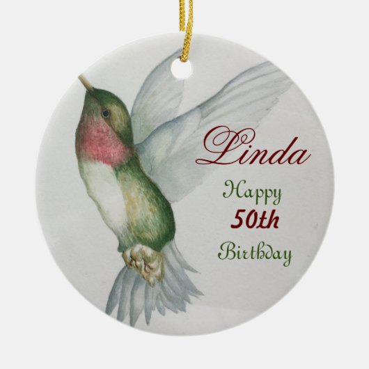 50e verjaardag Hummingbird Keepomwille Waterverf Keramisch Ornament (Voorkant)