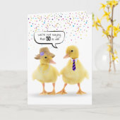50e verjaardag Humor Ducklings en Confetti Kaart (Gele Bloem)