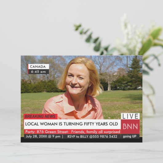 50e verjaardag Humor van vrouwen Breaking News TV Kaart (Staand voorkant)