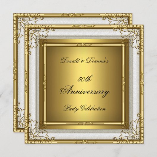 50e verjaardag Huwelijk Witte Goud Elegant Kaart (Voorkant / Achterkant)
