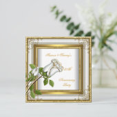 50e verjaardag huwelijksfeest witte roos goud eleg kaart (Staand voorkant)