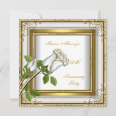 50e verjaardag huwelijksfeest witte roos goud eleg kaart (Voorkant)