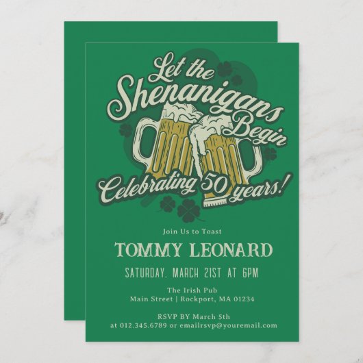 50e verjaardag Iers St.Patrick's Day Bier Kaart (Voorkant / Achterkant)